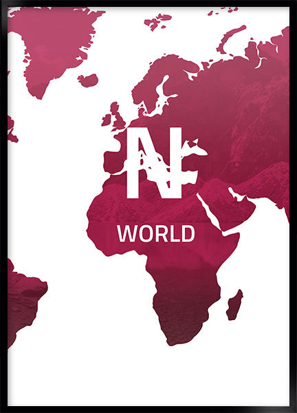 verdenskort  mørk rose